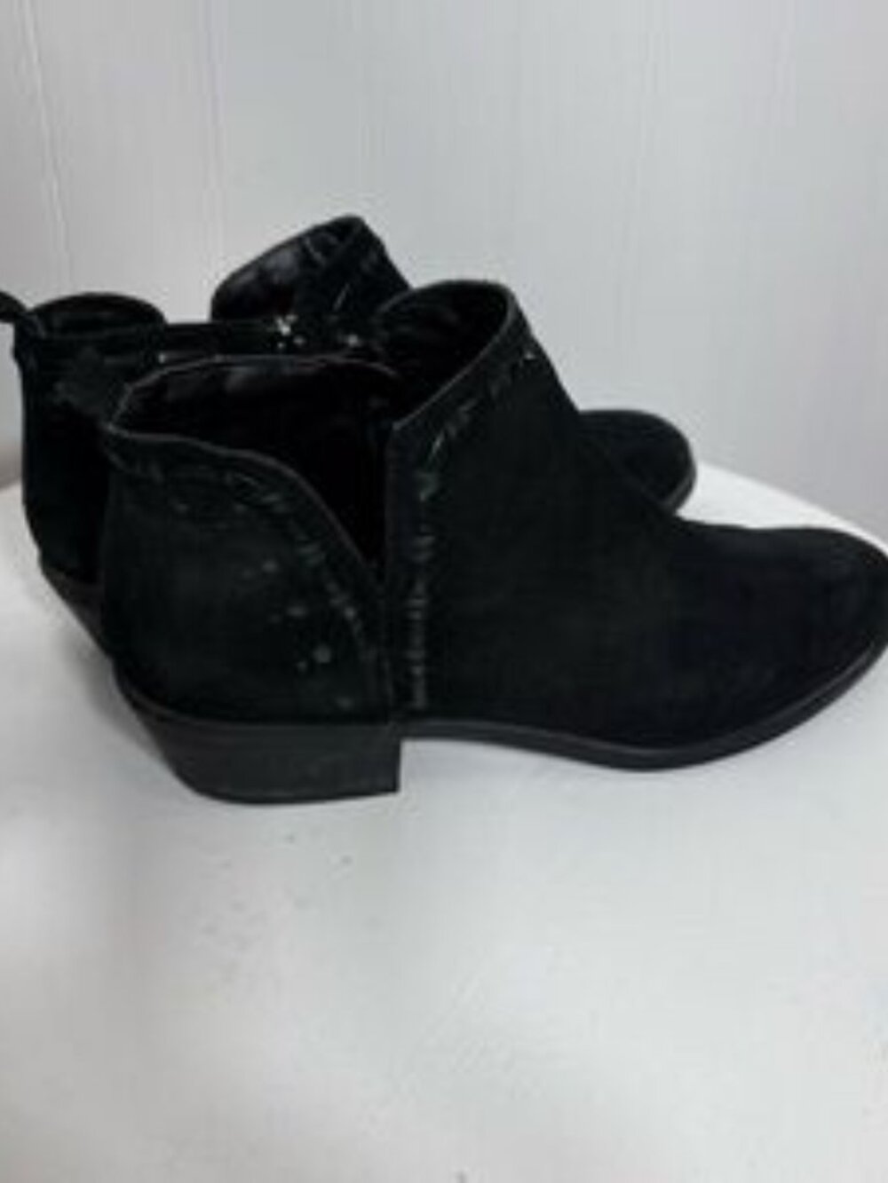 Franco Sarto Black Suede Ankle Boots Western Minimalist Boho Chic - Picture 2 of 6